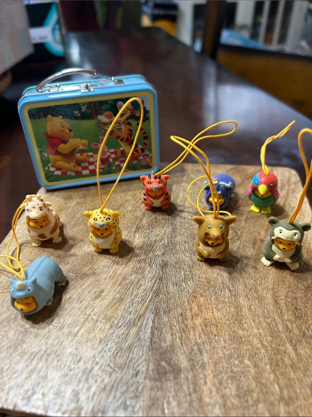 Vintage Disney 2000 Peek-A-Pooh Lot of 8 Phone Charms & Winnie Tin Box Bundle